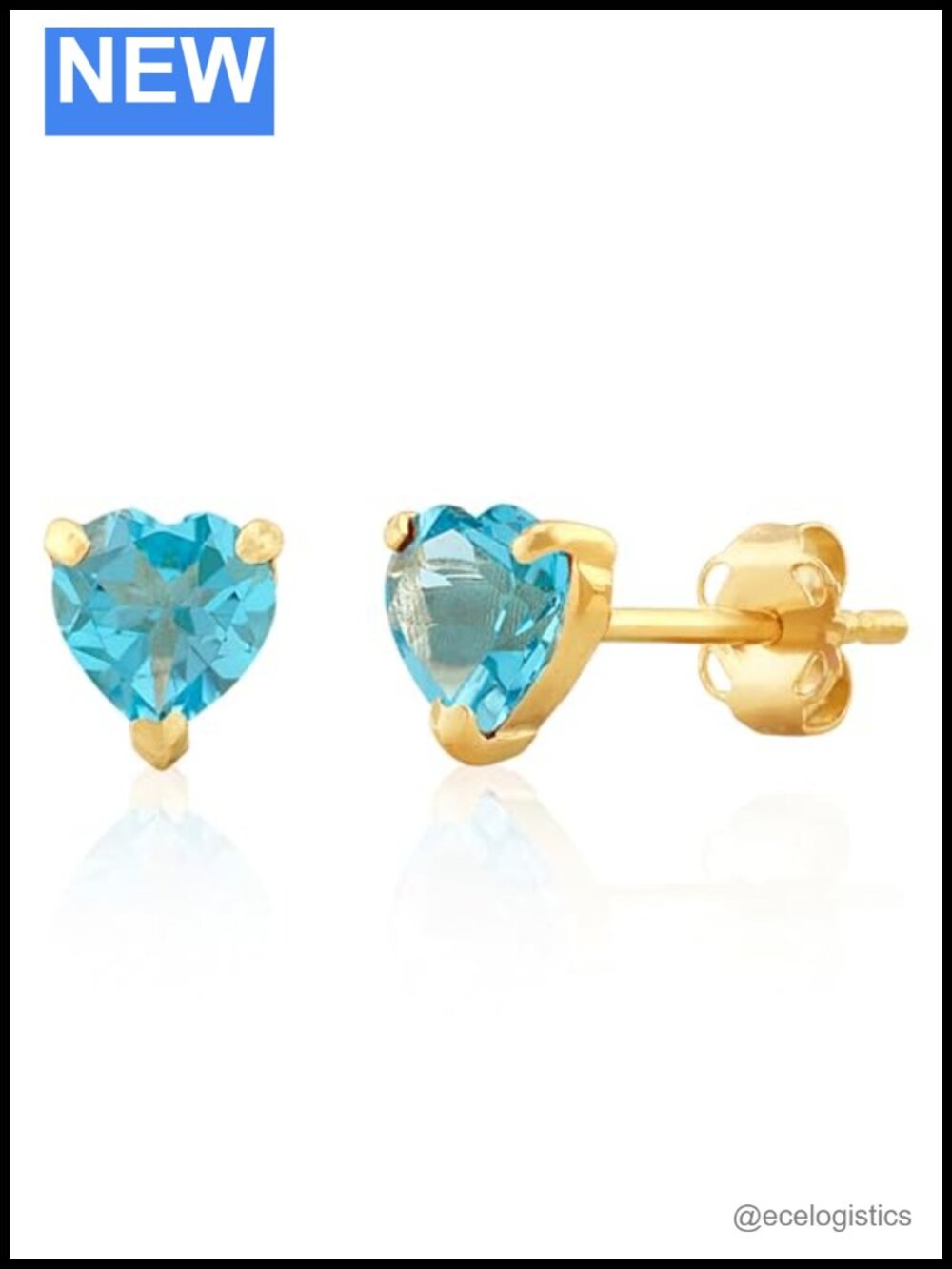 14K Gold Swiss Blue Topaz Heart Stud Earrings